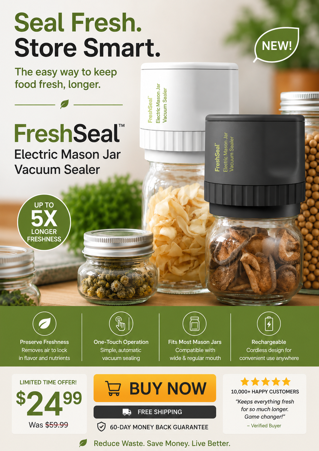 FreshSeal™ Electric Mason Jar Vacuum Sealer